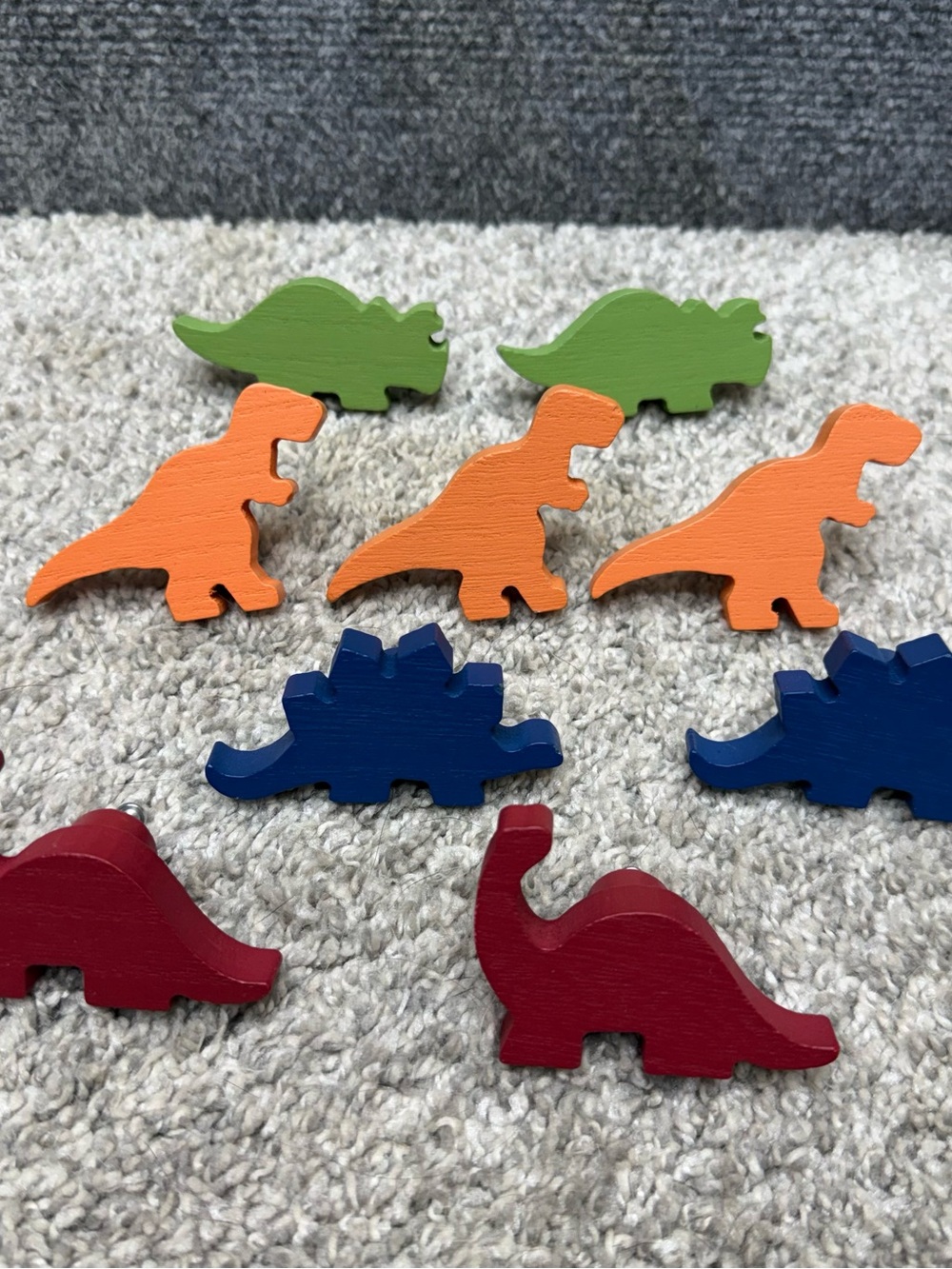 Dinosaur wooden Dresser Drawer Knobs Handles Pulls Lot x9 Colorful
